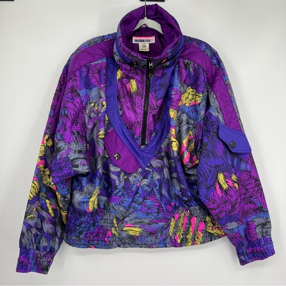 VINTAGE OBERMEYER WOMEN'S 14 80's 90's purples abstract SKI JACKET psychedelic